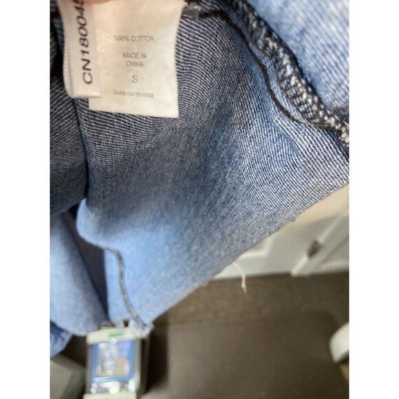 New York and Company Womens Small Denim Raw Hem Jean Coat 3/4 Sleeve Duster - Picture 8 of 8